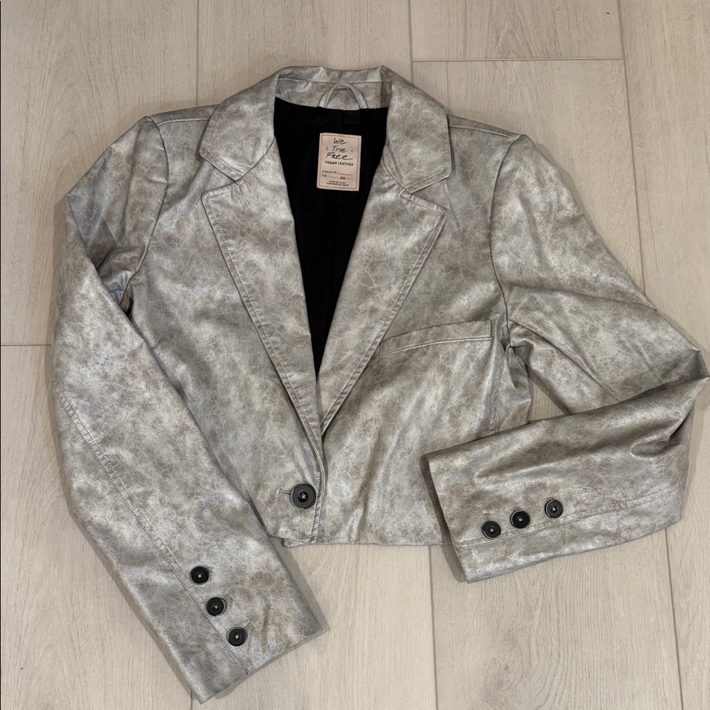NWOT Free People /We the Free Silver Women's Vegan Leather Blazer XS